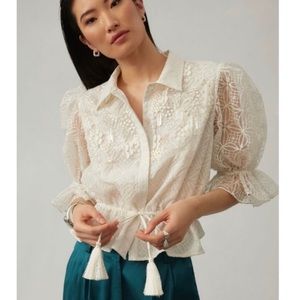NWOT Anthropologie Pankaj & Nidhi Adele Textured Top in White  Size Small
